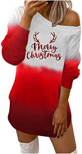 Sretan Božić majice haljina za žene pismo Print dugo pulover slatka Tie Dye labave Božić Duks haljine Tops