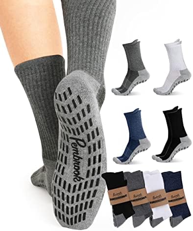 Pembrook 4 pari posade bez kliznih čarapa - čarape za hvatanje za muškarce Ženski suprug tata | Grippy čarape za bolničku jogu pilates Barre