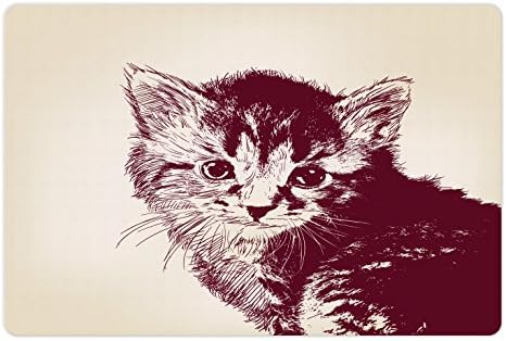 Ambesonne Cat Pet Mat za hranu i vodu, Grunge Style Ilustracija malo nevinog mačića na berbinu pozadinu,