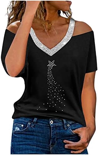 Xiloccer Cister TOP za žene Žene Ljeto V izrez sa ramena svijetle bušilice Ispis majica kratkih rukava