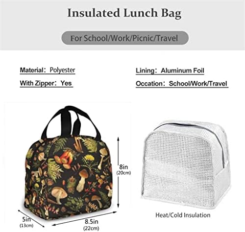 SEIJY Cute Mushroom Print termo food piknik torbe za ručak za žene prenosiva kutija za ručak izolovana Platnena torba za ručak Dječija kutija za ručak