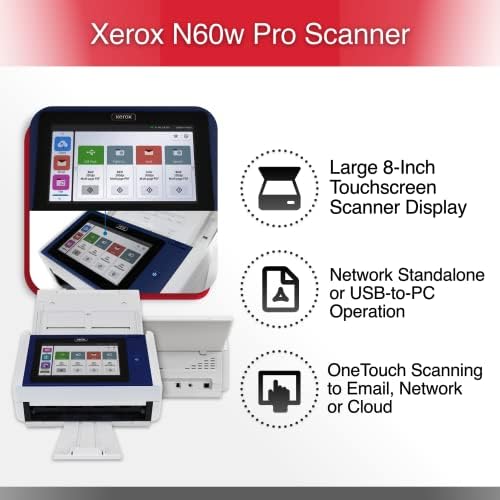Xerox N60w Pro skener, USB Duplex Office skener dokumenata za računar, 8 inčni ekran osetljiv na dodir, 65 PPM, automatski ulagač dokumenata na 100 stranica