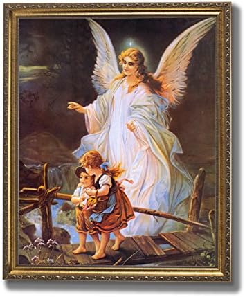 Anđeo čuvar koji štiti djecu na mostu religijska Umjetnost Print 16x20 zlatni okvir + staklo veliki poklon