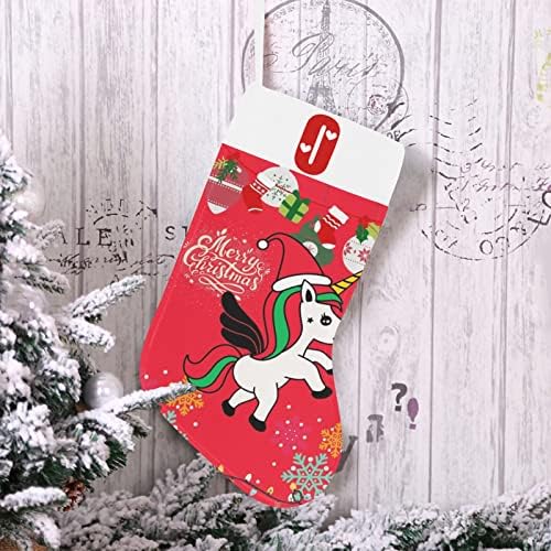Santa jednorog Božićne čarape sa slovom o i srcu 18 inča velikih crvenih i bijelih