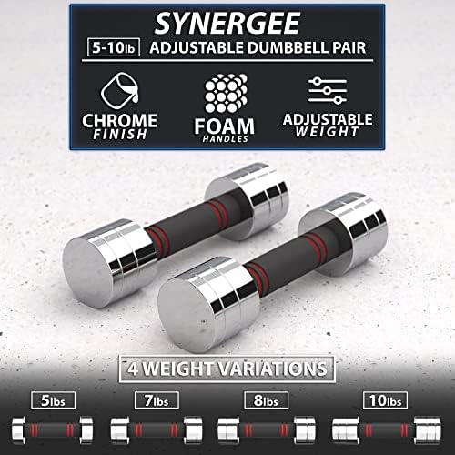 Synergee Ultra Kompaktni Podesivi Setovi Bučica. Čelični Set težine sa pjenastim ručkama i hromiranom završnom obradom. Težine se kreću od 5-20 lbs.