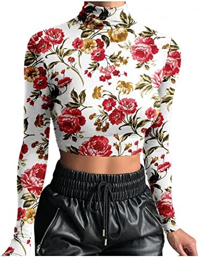 Proljetni vrh za žene Ležerne majice na dugim rukavima Udobnost Print Zatvoreni vrat Crops Dance Comfy majica