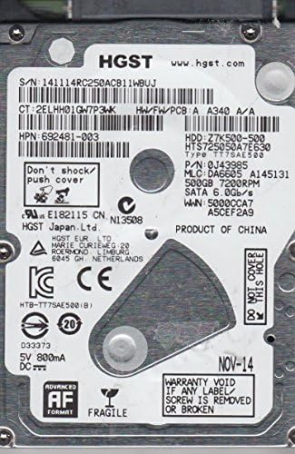 HTS725050A7E630, PN 0J43985, MLC DA6605, Hitachi 500GB SATA 2.5 Hard disk