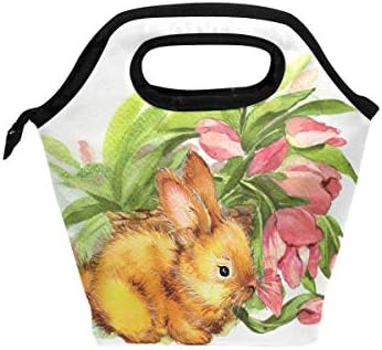 Naanle Uskršnji zec prolećni cvet izolovana Zipper torba za ručak Cooler tote torba za odrasle tinejdžere