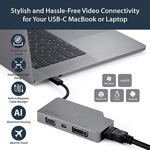 Starch.com USB C Multiport video adapter sa HDMI, VGA, Mini Displayport ili DVI - USB tipa C monitor adapter za HDMI 1.4 ili MDP 1.2 - VGA ili DVI - Space Sivi aluminijum
