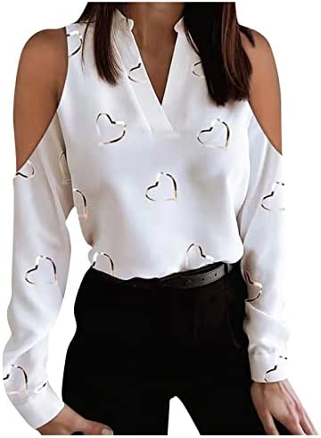 Ženska pada ljeta V izrez Top 2023 odjeća moda s ramena s dugih rukava svilena grafička majica za žene