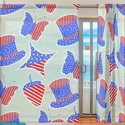 Cvjetni američki Dan nezavisnosti Poluista zavjesa prozor Voile Drapes Ploče - 55x78in za dnevnu sobu Dječja