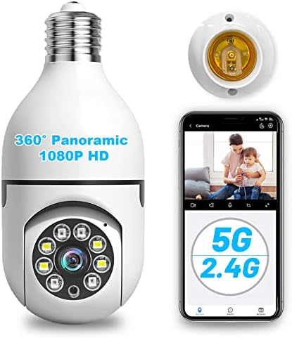 Sigurnosna kamera za žarulje, 1080p i 360 ° Panoramski nadzor i pokretanje Alarm GLAVNA SILJNA KAMERA, podrška 2.4 GHz i 5GHz / WiFi / dvosmjerni razgovor / HD / noćni vid / bežični sigurnosni fotoaparat