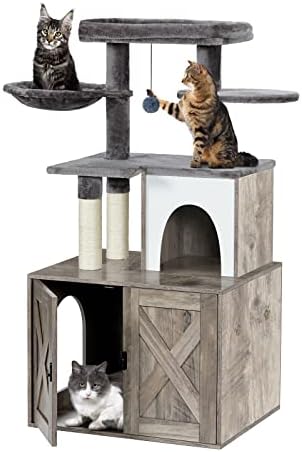 Snughome kućica za otpatke za mačke sa tornjem i stanom od mačjeg drveta, skriveni namještaj za toalete za
