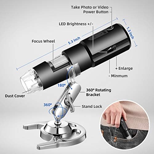 STPCTOU bežični digitalni mikroskop 50X - 1000x ručni prijenosni Mini WiFi USB mikroskop kamera sa 8 LED svjetla za iPhone / iPad / Smartphone/Tablet/PC-Crna
