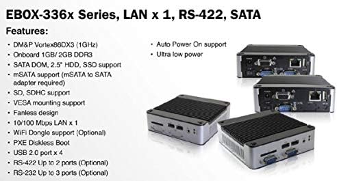 Mini Box PC EB-3362-L2852C1P podržava VGA izlaz, RS-485 Port x 2, RS-232 Port x 1, mPCIe Port x 1 i automatsko uključivanje. Sadrži 1-Port 10/100 Mbps Ethernet i 1-Port 1 Gbps Ethernet.