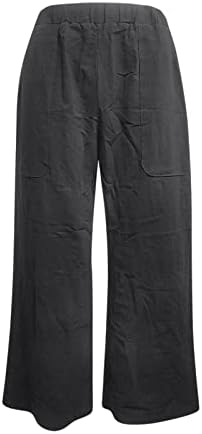 Ženske hlače Trendy Solid Boja pamučna posteljina elastična struka labave hlače za noge Ležerne prilike