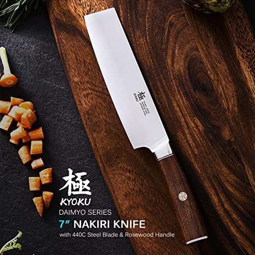 KYOKU Daimyo Serija 7 Nakiri nož + 6.5 nož za otkoštavanje + 5 Pomoćni nož - japanski Nerđajući čelik 440C - drška od ružinog drveta