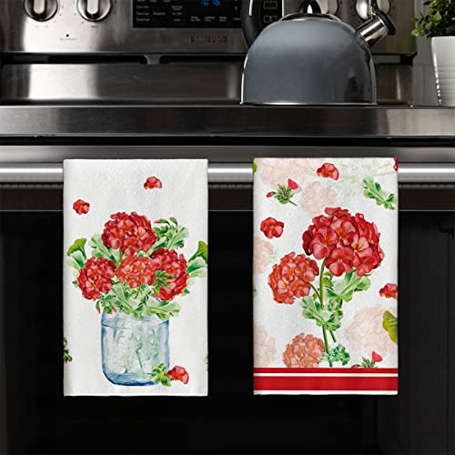 Artoid Mode Geranium Vase Spring Kuhinjski ručnici ručnici za suđe, 18x26 inčni ljetni crveni cvjetovi holiday