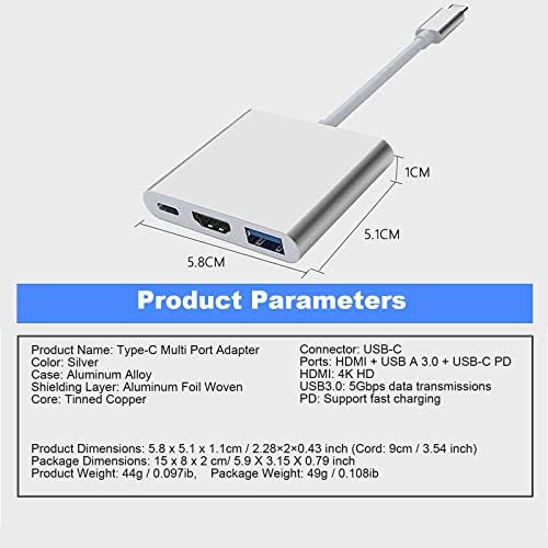 USB C do HDMI Multiport Adapter sa 4K Video konverterom/USB 3.0 Hub portom/PD portom za brzo