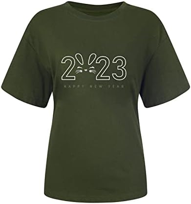 Majice kratkih rukava za žene 2023 Sretna Novogodišnja casual labavi fit Thirts modna policajac
