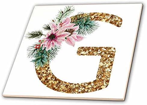 3drose Pink Poinsettia slika zlata Glitter Božić Monogram početne g-Tiles