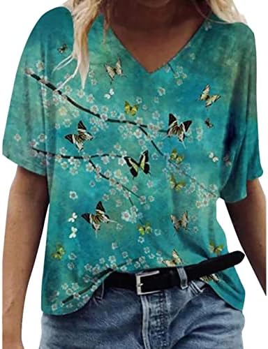 Ručak majica za žene Ljeto Jesen kratki rukav V izrez Leptir Slikanje Ispiši vrh Tees Girls 2023 MZ