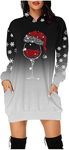 Ruziyoog Tie Dye Print haljina za žene Božić crveno vino staklo grafički Print Hoodies haljina