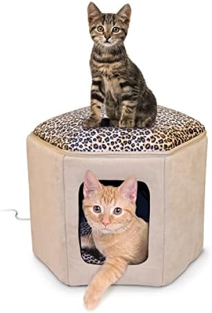 K & amp; H Proizvodi za kućne ljubimce Thermo-Kitty Sleephouse Cat Cave-Negrijani Tan/Leopard, 17x13 inča