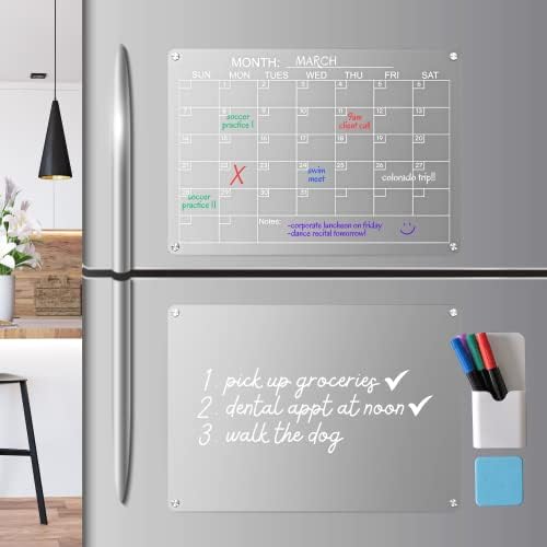 Akrilni magnetski kalendar i daska za sušenje za hladnjak, 17 x12 čistog seta od 2 s gumbičem, 5 markera,