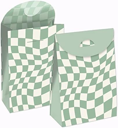 Velika tačka sreće Sage Green Checkered Party - poklon usluge - PARTY Goodie Boxes - Set od 12