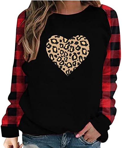 Buffalo plairani patchwork dukseri za ženske majice zaljubljenih slatka leopard plairana srce od pukotine s dugim rukavima vrh