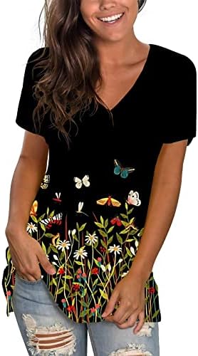 Majica bluza za djevojke Ljeto jesen kratki rukav meka udobna odjeća pamuk v izrez grafički ručak Blouse GZ