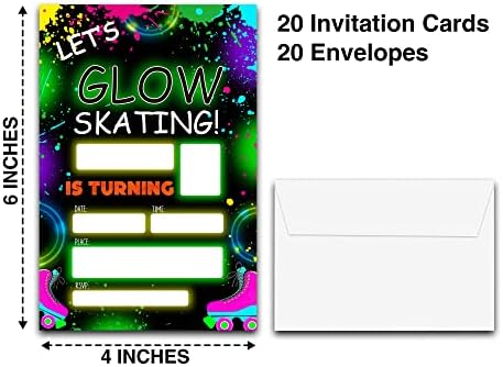 Detiho 4 X 6 Glow valjkasti klizanje Karte za rođendanske zabave sa kovertama - Let Drayt's Glow klizanje