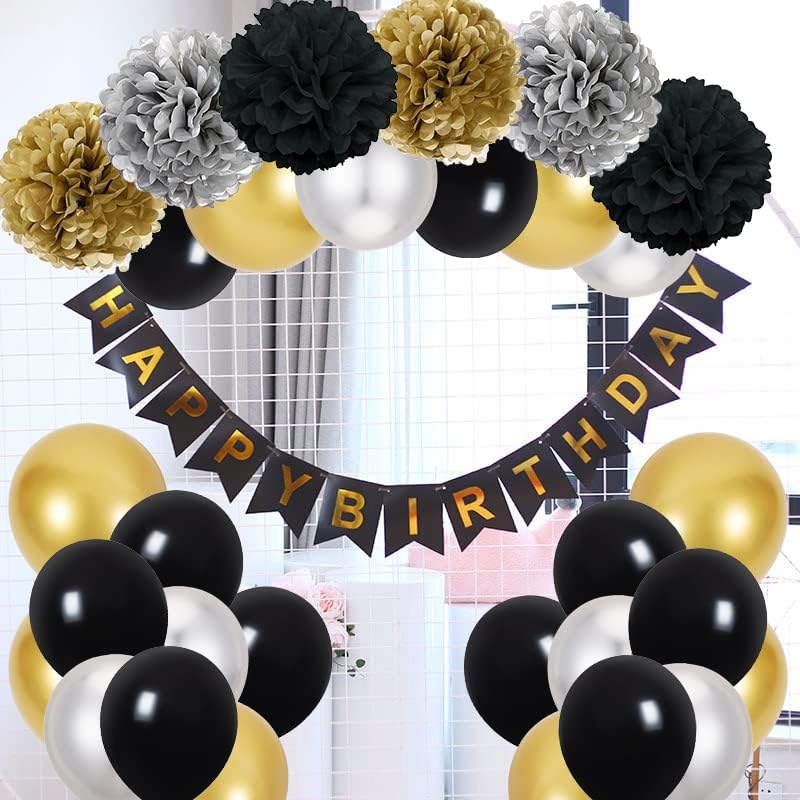 Rođendanski ukrasi crni zlatni srebrni cvijet pompomi baloni ukrasi za zabavu Sretan rođendan baloni kit za