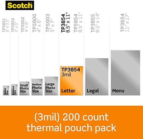 Scotch Termalno laminiranje, 200-brojevnika od 1, 8,9 x 11,4 inča, listovi slova, jasan, 3-mil i magična traka,