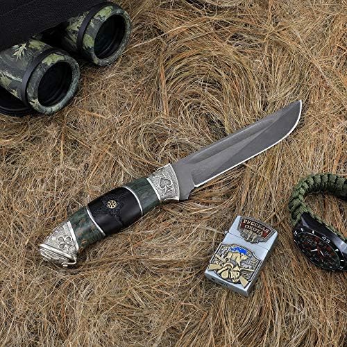 Ručno rađeni borac za noževe-zavareni Wootz čelik - Karelijska drška od breze i graba - kožni omotač