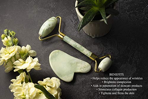 Prettify Premium Jade Face Roller i GUA SHA set - Autentičan set masažera za masaže za masažu