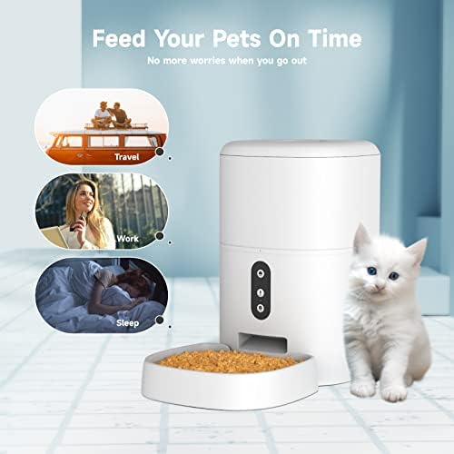 Onliciple automatska hranilica za mačke, 4L WiFi dozator za suhu hranu za kućne ljubimce sa zaključanim poklopcem odvojiva hranilica za kućne ljubimce za čišćenje, do 6 obroka dnevno, za mačke, pse i više kućnih ljubimaca