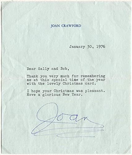 Autogram glumice Joan Crawford Oscar, upisano pismo potpisano i montirano