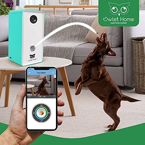 Owlet home pet kamera sa dozatorom za poslastice za pse/mačke, 2.4 Ghz & 5GHz WiFi, 1080p kamera, video uživo, Auto Night Vision, 2-Way Audio, kompatibilan sa Alexa, unaprijed snimljena glasovna poruka
