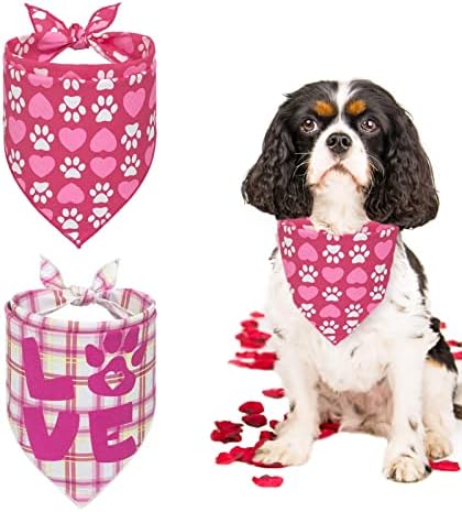 2 Pakovanje Valentinovo Love Plaid Dog Bandanas, praznični pseći šal za pse za male mačke mačke kućne ljubimce