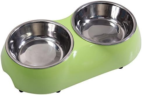 Dvostruka posuda za vodu za hranu za mačke i malog psa od nehrđajućeg čelika zeleni medij