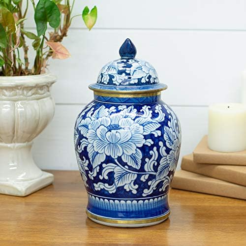 Božur đumbir plavo-bijeli 10 inčni Porculanski keramički i Mesingani ukrasni Jar