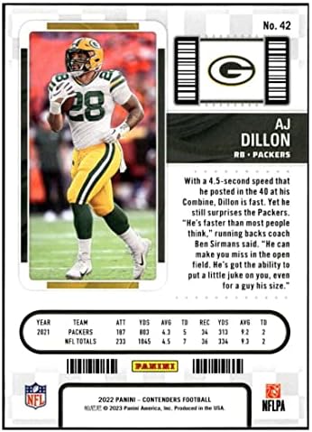 AJ Dillon 2022 Panini kandidata za sezonu 42 Nm + -MT + NFL fudbalski paketi