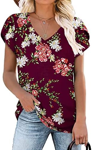 Dame V vrat pamuk grafički ispis cvjetni labavi fit opušteno fit casual top majica za teen djevojke
