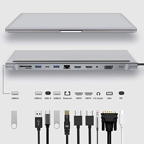 SHYPT 12-u-1 fast USB Tip C Hub za Dual 4K priključnu stanicu Dual RJ45 Pd USB 2.0 punjenje VGA Audio priključak 3.5 mm Adapter