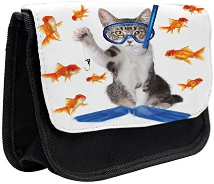 Lunarable Cat pernica, šaljiva tema ribolova zlatne ribice, torba za olovku od tkanine sa dvostrukim