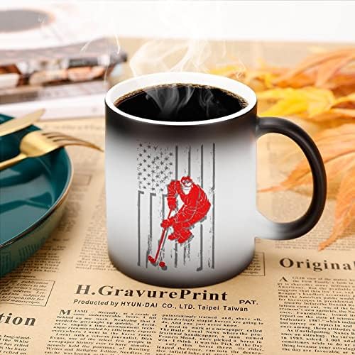Američka zastava Hokej Creative diskoloracija keramička šalica za kafu promjena topline šalica smiješna za kućnu