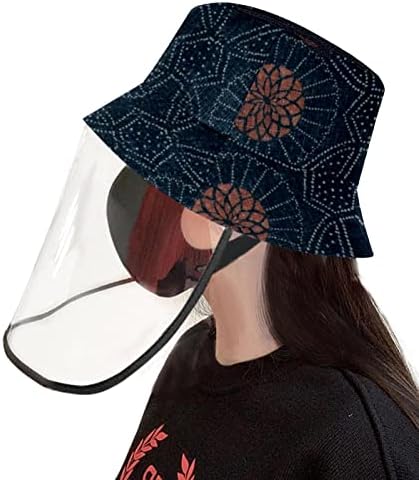 Zaštitni šešir za odrasle sa štitnikom za lice, ribarski šešir protiv sunčeve kape, japanska mornarica plava cvjetna umjetnost narančasta berba