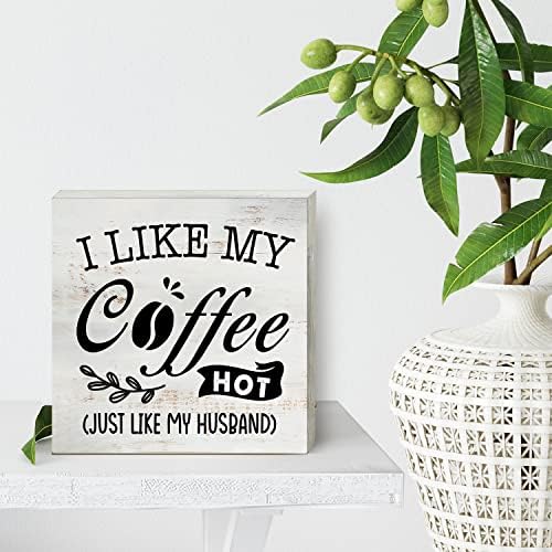 Volim svoju kafu vruću baš kao i moj muž Drvena kutija znak Kućni dekor Rustikalna kuhinja kafa citat Drvena